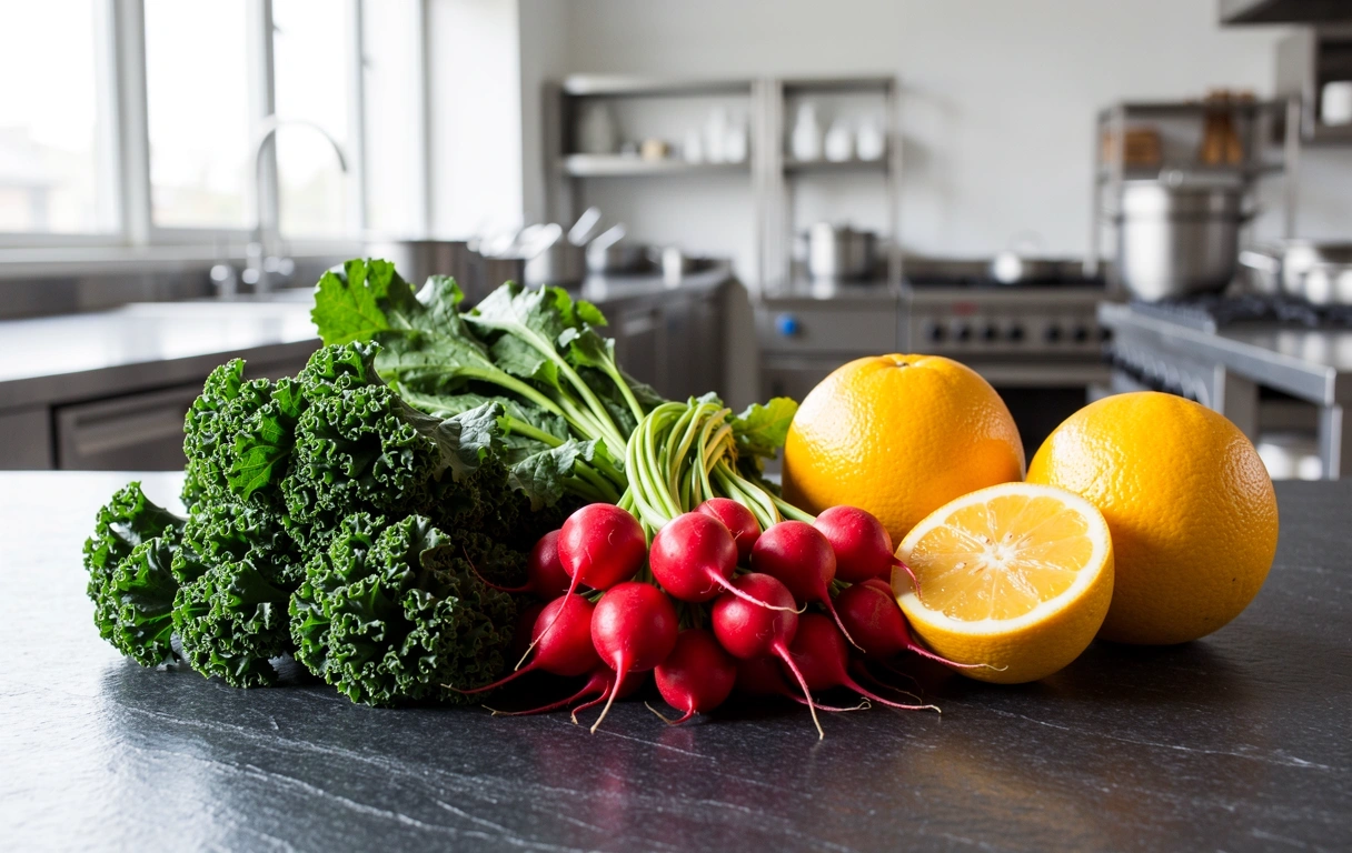 Friss alapanyagok egy professzionális konyhában